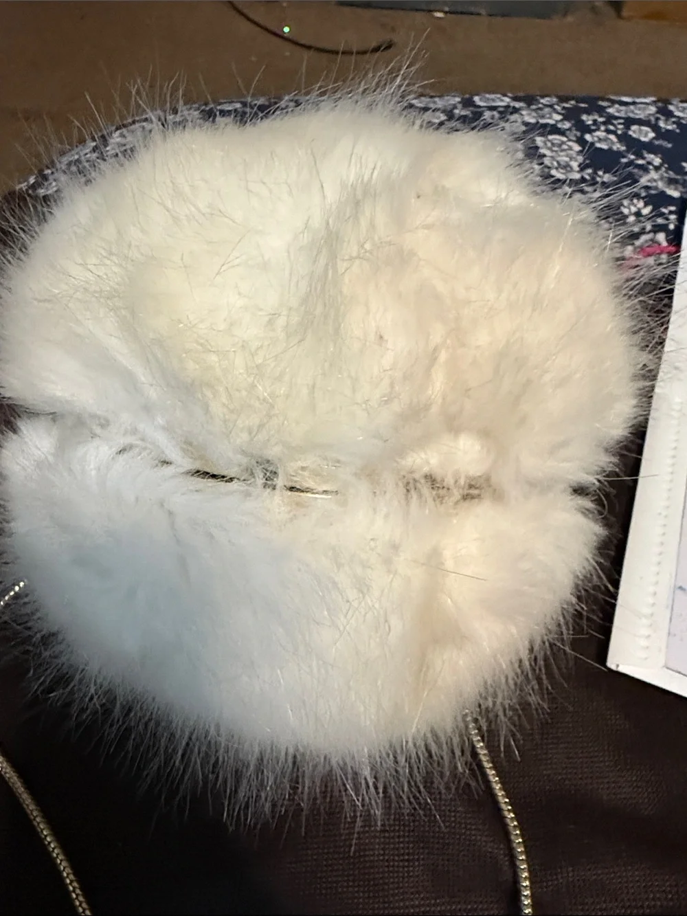 kate spade White Faux-Fur Pom Keychain with Gold Eye Accents